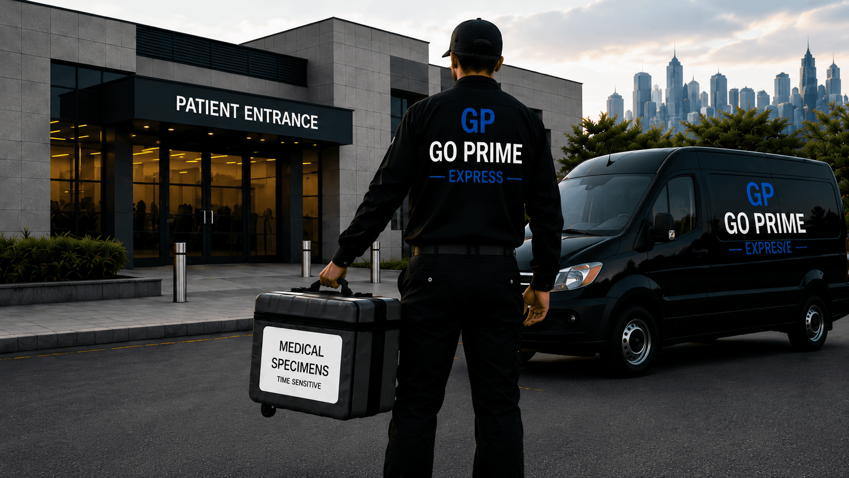 Go Prime Express courier delivering time-sensitive medical specimens